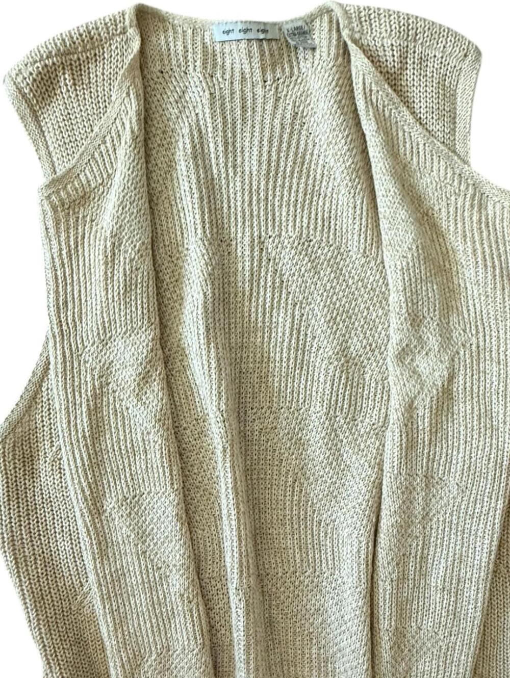 Eight Eight Eight Beige Knit Longline Vest Open Front Cardigan XL Boho - Picture 2 of 7